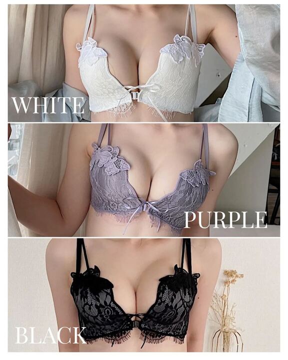 【美胸メイク】フロントホックバタフライレースブラセット