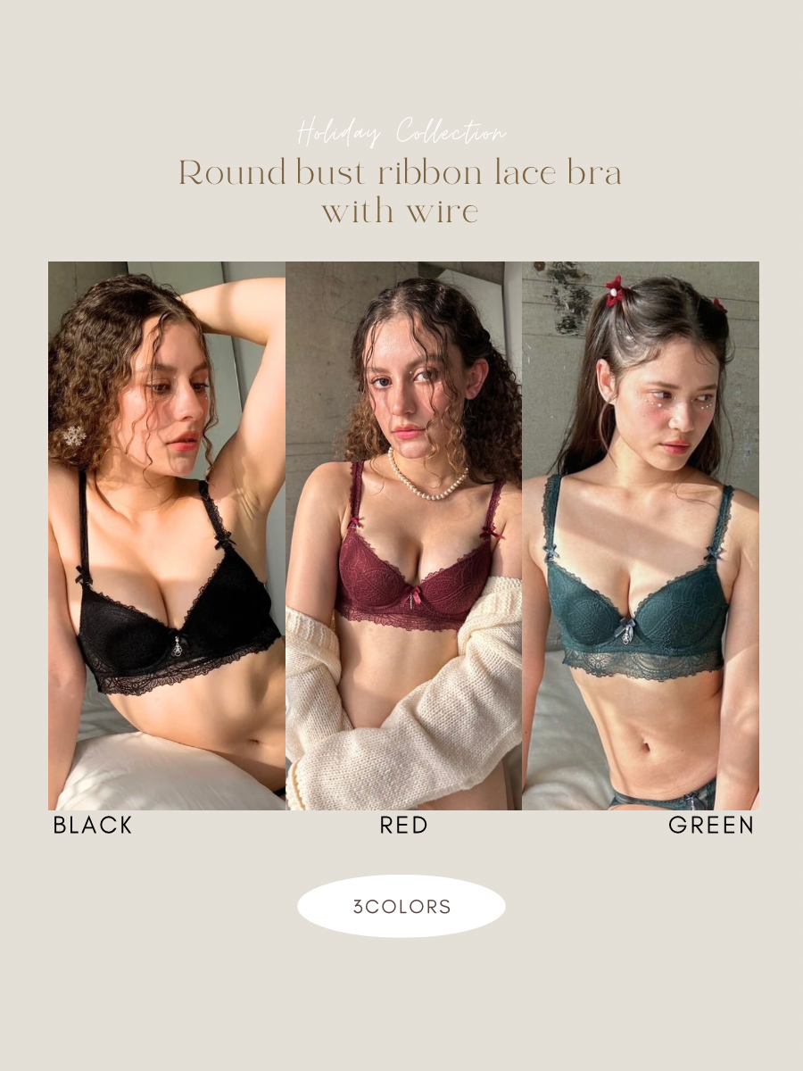 【整形級谷間】ワイヤー付き丸胸リボンレースブラセット
