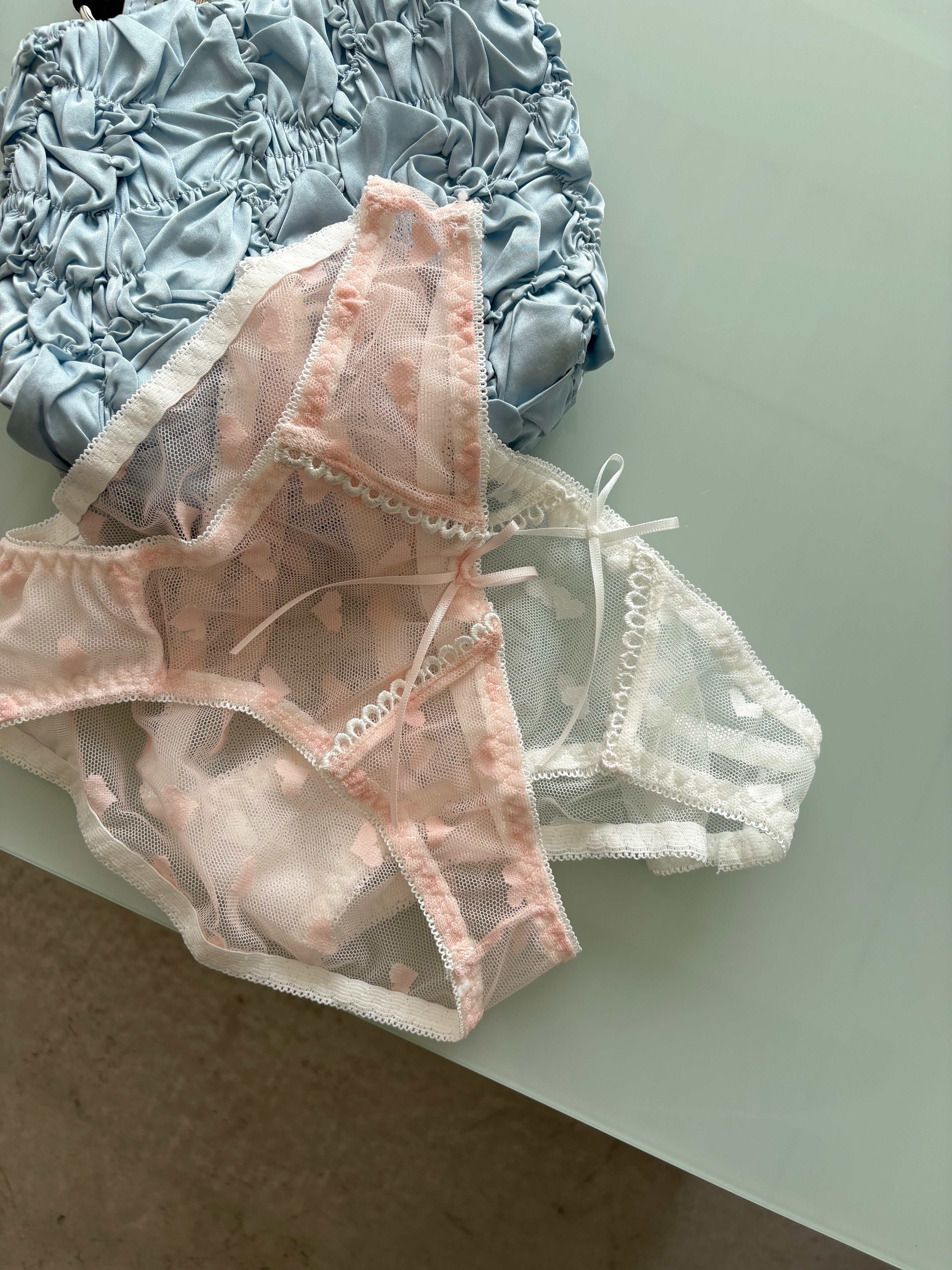 コットンキャンディーハートレースブラセット