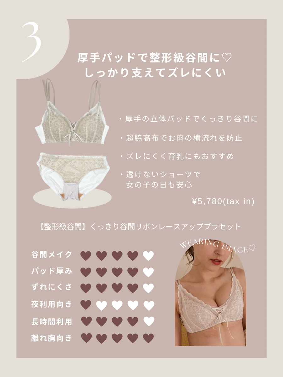 【小胸さん向け】ミルキーカラーくっきり谷間3点セット