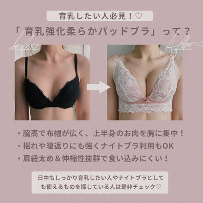 【美胸メイク】育乳強化柔らかパッドパステルレースブラセット