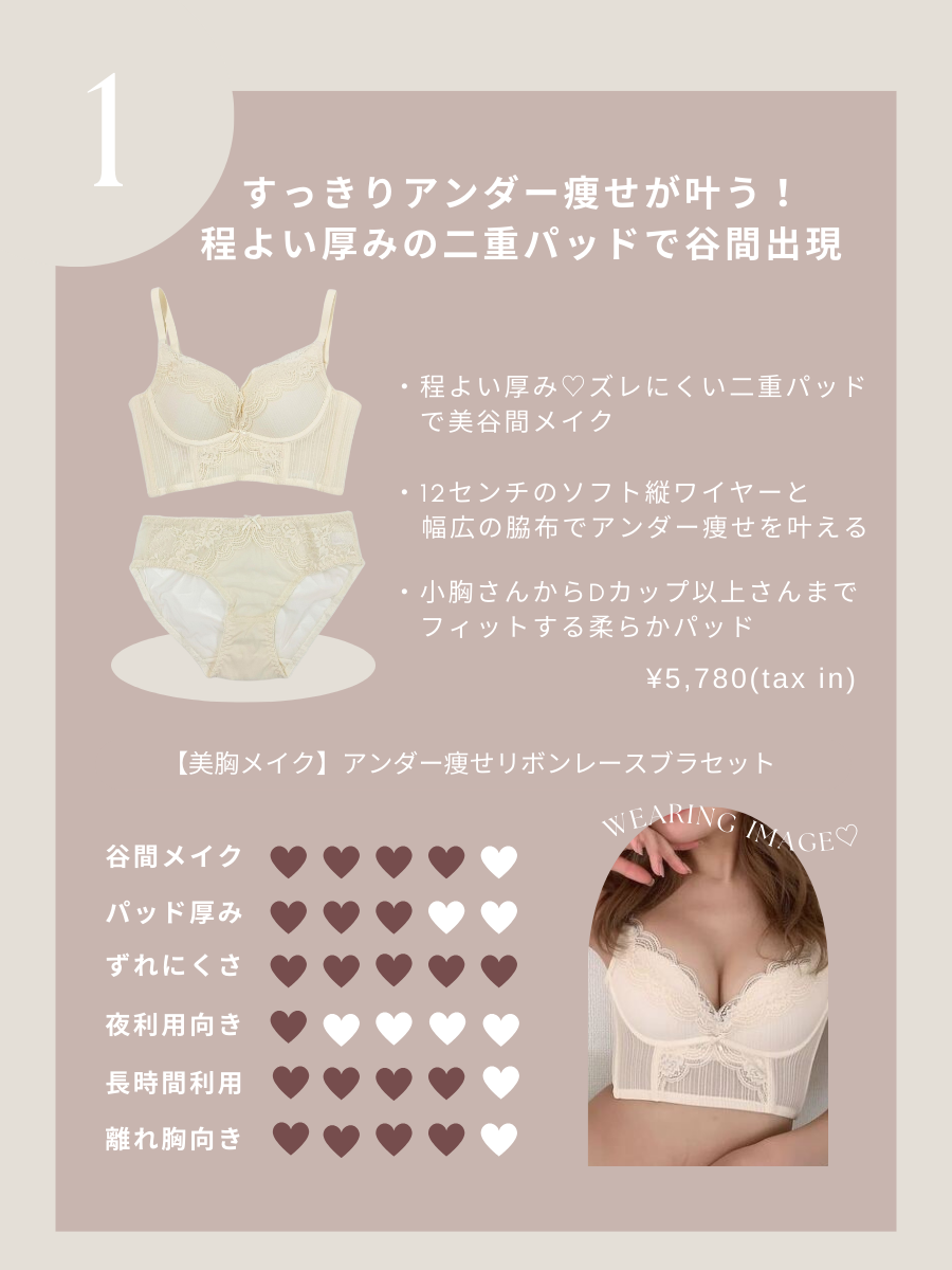 【小胸さん向け】ミルキーカラーくっきり谷間3点セット