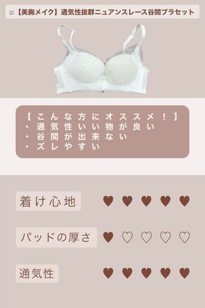 【美胸メイク】通気性抜群ニュアンスレース谷間ブラセット